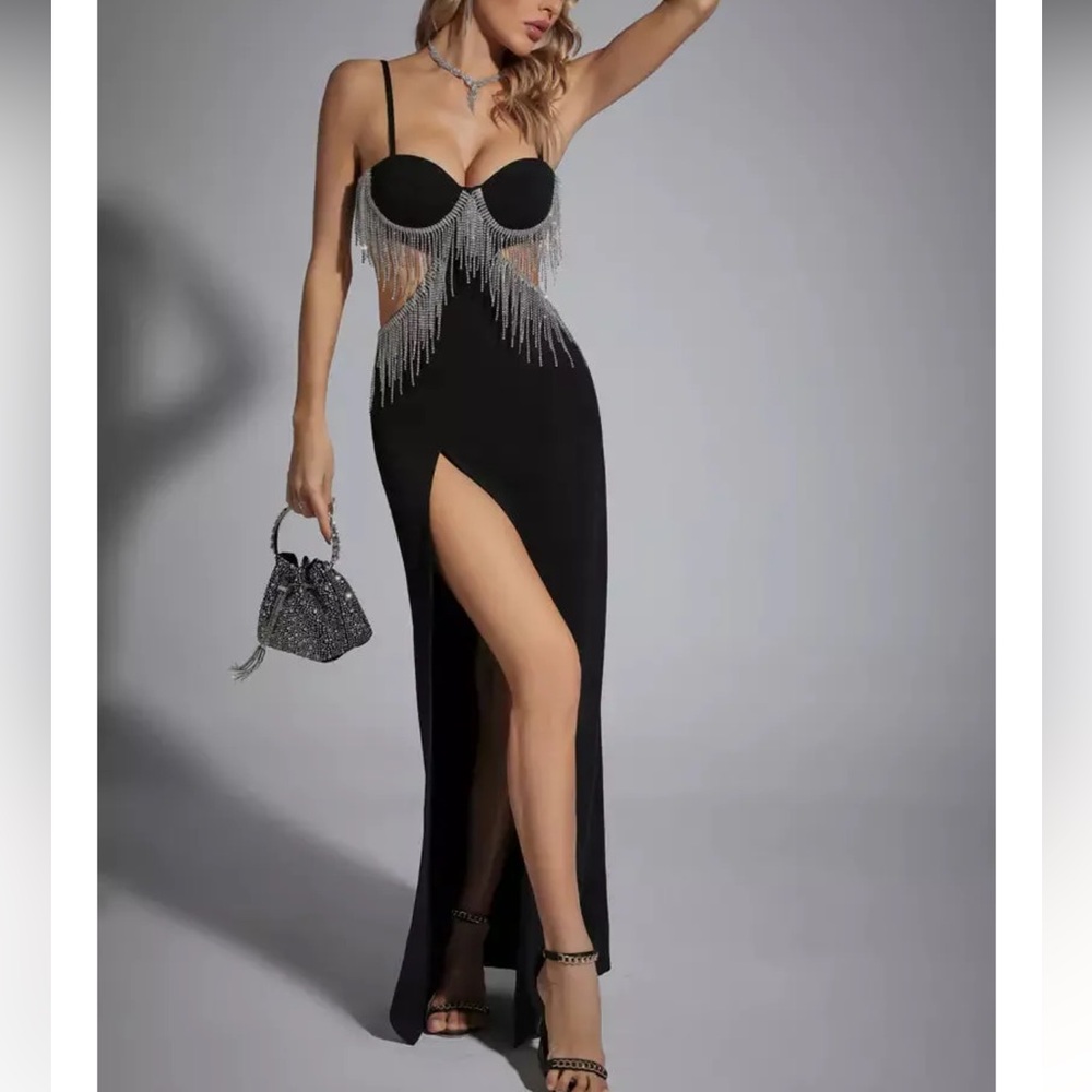 Black diamante maxi dress
